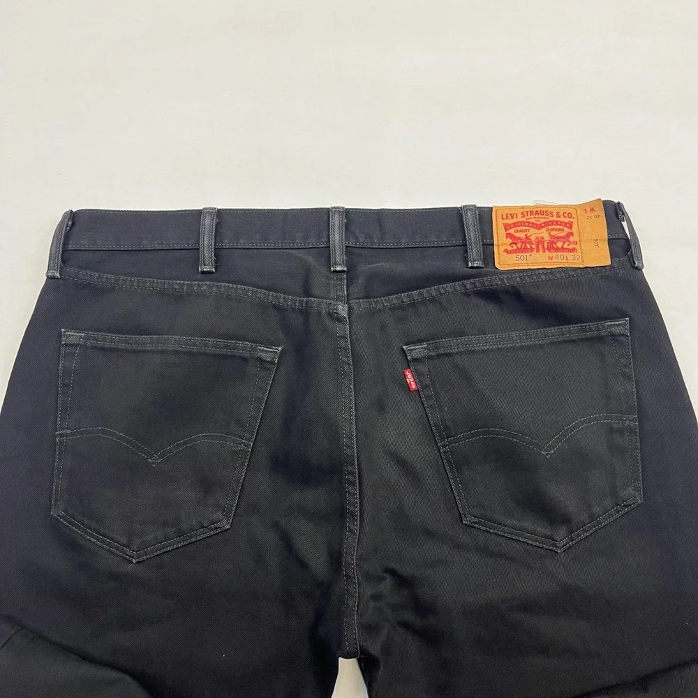 Levis 501 Jeans Mens Black Straight Leg Classic 40x32 Workwear Denim